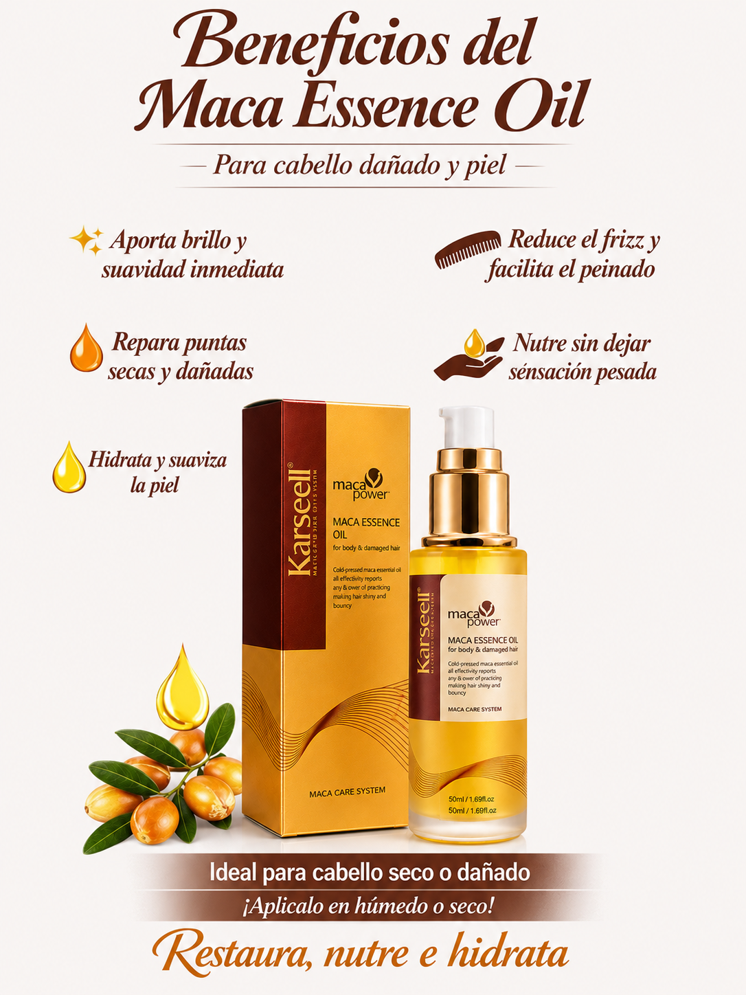 Aceite de argán Karseell-Cabello fuerte y radiante